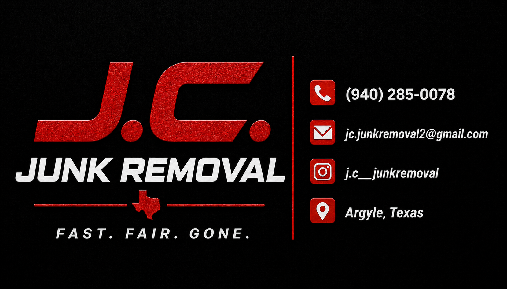 J.C. Junk Removal logo — Fast. Fair. Gone.